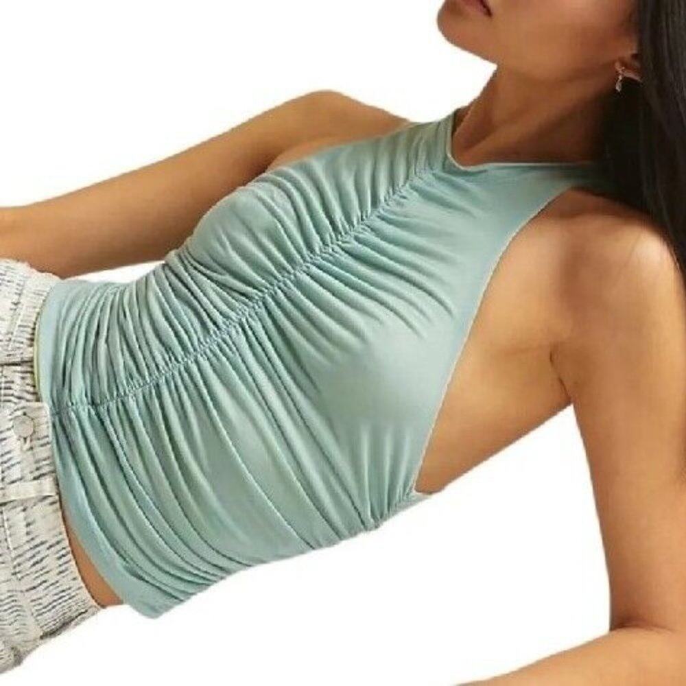 Anthropologie Pilcro Reversible Ruched Light Blue/Yellow Sleeveless Top M NWT